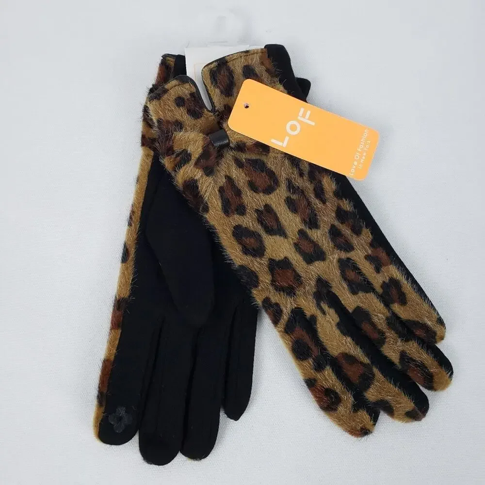 Brown cheetah print smart gloves NWT animal glam luxe mob wife retro
